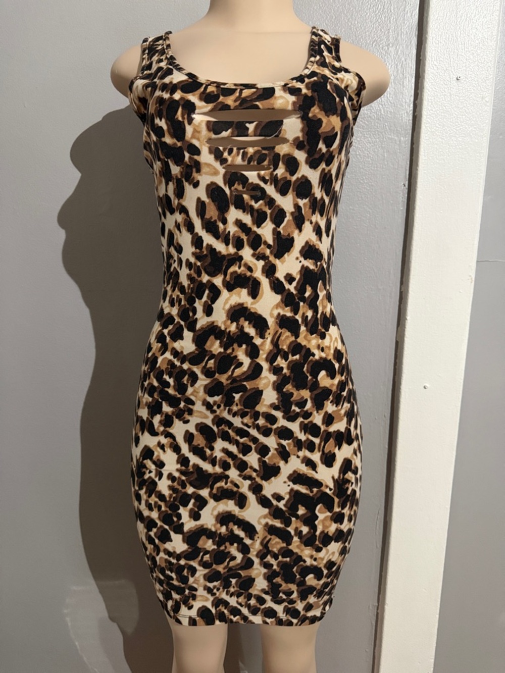 Leopard-Print Mini Tank Dress - Brown/Black/Tan